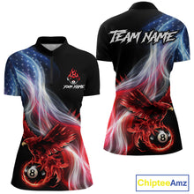 Load image into Gallery viewer, Red Flames Eagle Pool 8 Ball Women's Billiard Shirt Custom US Flag Smoke Billiard League Attire NYN2547