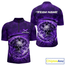 Load image into Gallery viewer, Smoking Purple Flames Skull Darts Custom Men 1/4-Zip Dart Jerseys Thunder Dart League Shirt NYN2050