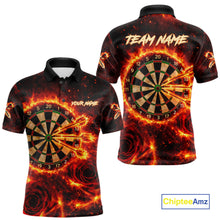 Load image into Gallery viewer, Red Flaming Roses Dartboard &amp; Arrow Custom Men Darts Polo Shirts Fire Flame Dart Jerseys NYN2264