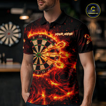 Load image into Gallery viewer, Red Flaming Roses Dartboard &amp; Arrow Custom Men Darts Polo Shirts Fire Flame Dart Jerseys NYN2264