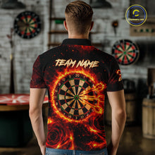 Load image into Gallery viewer, Red Flaming Roses Dartboard &amp; Arrow Custom Men Darts Polo Shirts Fire Flame Dart Jerseys NYN2264