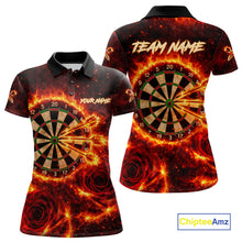 Load image into Gallery viewer, Red Flaming Roses Dartboard &amp; Arrow Custom Women Darts Polo Shirts Fire Flame Dart Jerseys NYN2264