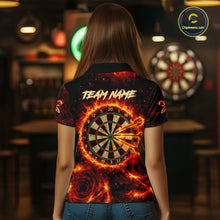 Load image into Gallery viewer, Red Flaming Roses Dartboard &amp; Arrow Custom Women Darts Polo Shirts Fire Flame Dart Jerseys NYN2264