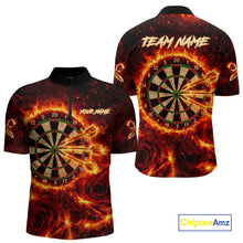 Load image into Gallery viewer, Red Flaming Roses Dartboard &amp; Arrow Custom Men Darts Quarter-Zip Shirts Fire Flame Dart Jerseys NYN2264