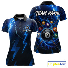 Load image into Gallery viewer, Thunder Lightning Billiard Ball Shirt For Women Custom Blue Flames 8 Ball Billiard Pool Jersey NYN3133