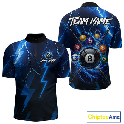 Thunder Lightning Billiard Ball Shirt For Men Custom Blue Flames 8 Ball Billiard Pool Jersey NYN3133