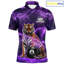 Load image into Gallery viewer, Thunder Purple Funny Tiger 8 Ball Billiard Pool Shirt For Men Custom Billiard Team Attire NYN3140