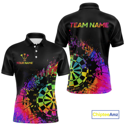 Colorful Splatter Dartboard Grunge Dart Polo Shirts For Men Custom Name For Darters NYN2281