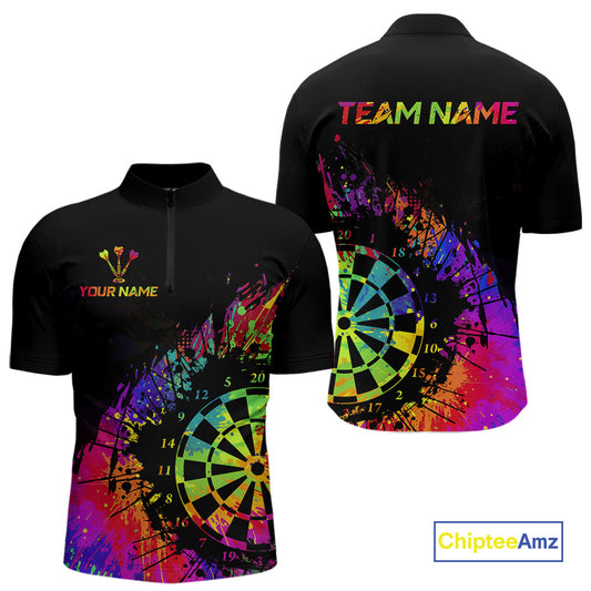 Colorful Splatter Dartboard Grunge Dart Quarter-Zip Shirts For Men Custom Name For Darters NYN2281