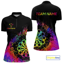 Load image into Gallery viewer, Colorful Splatter Dartboard Grunge Dart Quarter-Zip Shirts For Women Custom Name For Darters NYN2281