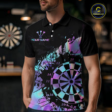 Load image into Gallery viewer, Purple Holographic Dartboard Grunge Dart Polo Shirts For Men Custom Name For Darters NYN2282