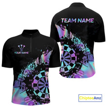 Load image into Gallery viewer, Purple Holographic Dartboard Grunge Dart Quarter-Zip  Shirts For Men Custom Name For Darters NYN2282