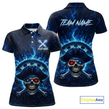 Load image into Gallery viewer, Blue Dartboard &amp; Arrow Fire Flame Pirate Dart Polo Shirts For Women Custom Dart Team Jerseys NYN2726
