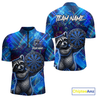 Funny raccoon graffiti dart shirt custom blue dart 1/4-zip apparel