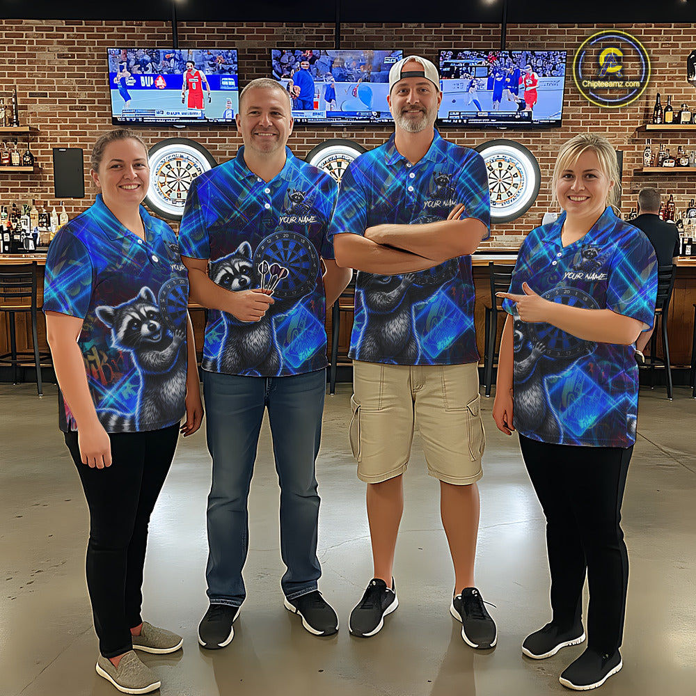 Thunder Raccoon Funny Women Dart Shirt Custom Graffiti Polo & 1/4-Zip Dart Clothing | Blue NYN3343