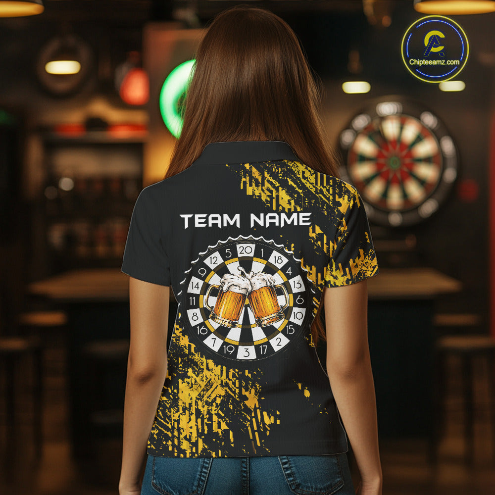 Personalized Funny Beer Cheer And Play Darts Polo & 1/4-Zip Shirt For Women Beers Dart Team Jerseys NYN2946