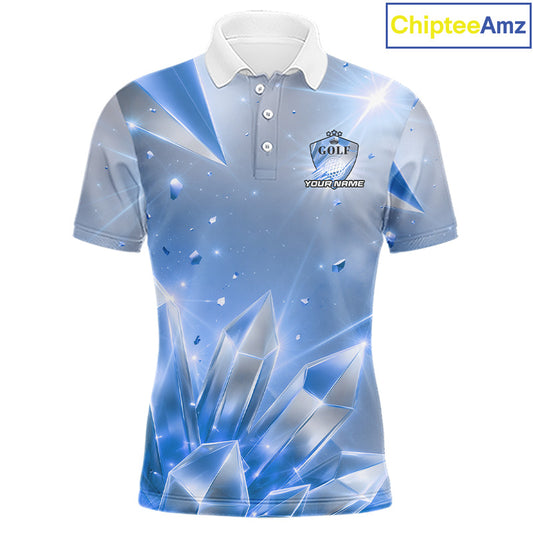 Mens Golf Polo Shirt Custom Blue-Diamond Crystal Golf Ball Custom Name Golf Shirts For Team NYN3156