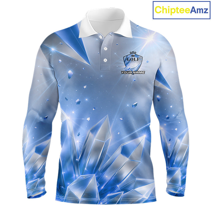 Mens Golf Polo Shirt Custom Blue-Diamond Crystal Golf Ball Custom Name Golf Shirts For Team NYN3156