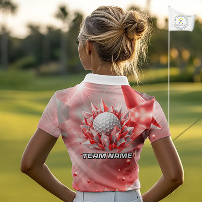 Women Golf Polo Shirt Custom Red-Diamond Crystal Golf Ball Custom Name Golf Shirts For Team NYN3157
