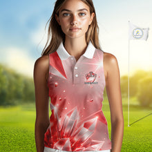 Load image into Gallery viewer, Women Golf Sleeveless Polo Shirt Custom Red-Diamond Crystal Golf Ball Custom Name Golf Shirts For Team NYN3157