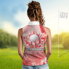 Load image into Gallery viewer, Women Golf Sleeveless Polo Shirt Custom Red-Diamond Crystal Golf Ball Custom Name Golf Shirts For Team NYN3157