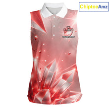 Load image into Gallery viewer, Women Golf Sleeveless Polo Shirt Custom Red-Diamond Crystal Golf Ball Custom Name Golf Shirts For Team NYN3157