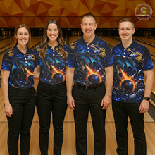 Load image into Gallery viewer, Blue And Gold Dragon Bowling Shirt For Women Custom Fire Flame Polo 1/4-Zip Bowling Team Jersey NYN3644