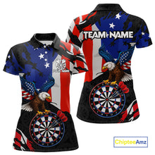 Load image into Gallery viewer, Red black and blue American flag eagle darts shirt for women patriotic jersey