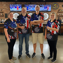 Load image into Gallery viewer, Red, Black And Blue American Flag Eagle Darts Shirts For Women Custom Patriotic Darts Team Jersey NYN3351