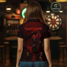 Load image into Gallery viewer, Custom Red Grim Reaper Grunge Skull Dart Arrow Dart Women Polo Shirt Dart Jerseys NYN1543