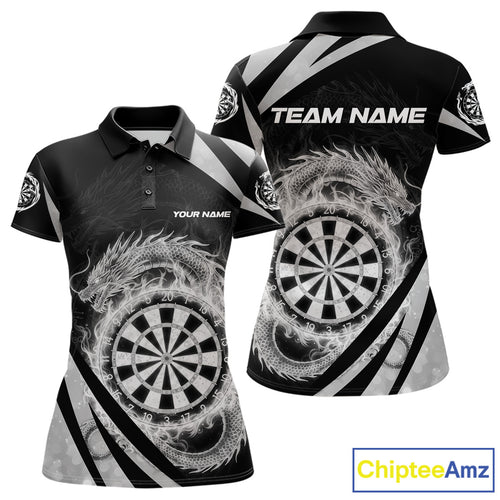 Silver Flames Dragon Dartboard Women Darts Polo Shirt Custom Dragon Team Dart League Shirt NYN2069