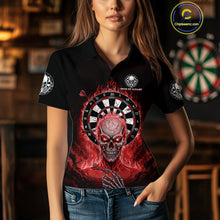 Load image into Gallery viewer, Black Red Flaming Skeleton Darts Custom Women&#39;s Dart Polo Shirts Team Dart League Jerseys NYN2075
