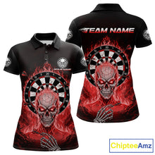 Load image into Gallery viewer, Black Red Flaming Skeleton Darts Custom Women&#39;s Dart Polo Shirts Team Dart League Jerseys NYN2075