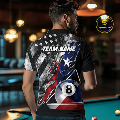 Personalized Smoke Texas Flag Billiard 8 Ball Pool Shirt For Men Custom Patriotic Billiard Appeal NYN2769