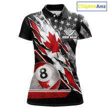 Load image into Gallery viewer, Personalized Smoke Canada Flag Billiard 8 Ball Pool Shirt Custom Patriotic Billiard Appeal For Women NYN2770