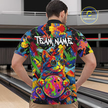 Load image into Gallery viewer, Funny Cat Colorful Paint Bowling Team Jerseys For Men Custom Splatter Bowling Polo 1/4-Zip Shirt NYN3167