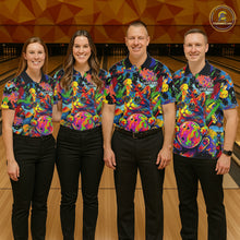 Load image into Gallery viewer, Funny Cat Colorful Paint Bowling Team Jerseys For Men Custom Splatter Bowling Polo 1/4-Zip Shirt NYN3167