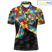 Load image into Gallery viewer, Personalized Colorful Autism Awareness Ribbon Bowling Shirt For Men Bowling Puzzles Team Jersey NYN3173