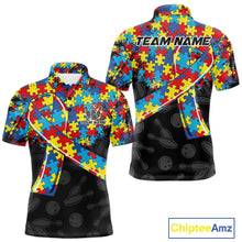 Load image into Gallery viewer, Personalized Colorful Autism Awareness Ribbon Bowling Shirt For Men Bowling Puzzles Team Jersey NYN3173