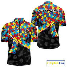 Load image into Gallery viewer, Personalized Colorful Autism Awareness Ribbon Bowling Shirt For Men Bowling Puzzles Team Jersey NYN3173