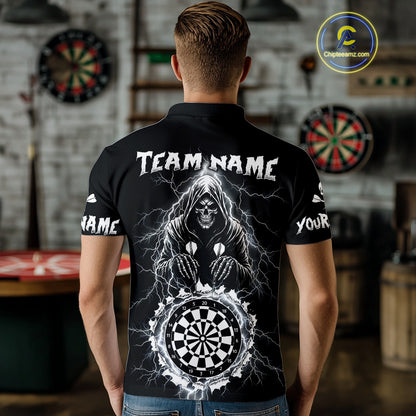 Lightning Thunder White & Black Grim Reaper Custom Dart Polo Shirt Men Dart League Jerseys NYN2091