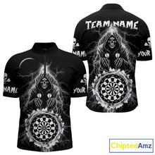 Load image into Gallery viewer, Lightning Thunder White &amp; Black Grim Reaper Custom Dart Quarter-Zip Shirt Men Dart League Jerseys NYN2091