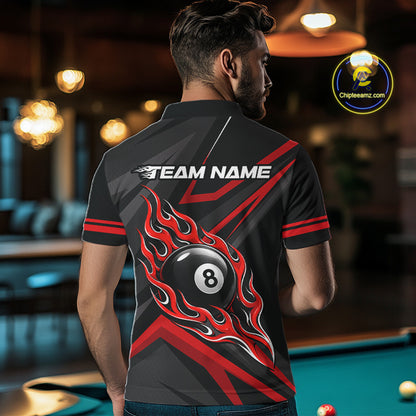 Fire Flame 8 Ball Billiard Team Shirt For Men Custom Black And Red Pool Billiard Team Jersey NYN3941