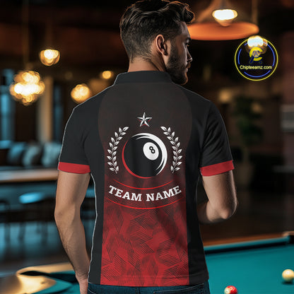 Black And Red 8 Ball Pool Men Billiard Polo & Quarter Zip Shirt Custom 8  Ball Billiard Team Jersey NYN2983