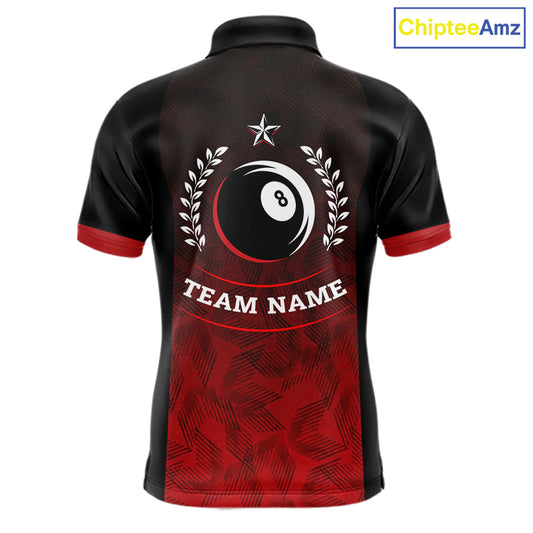 Black And Red 8 Ball Pool Men Billiard Polo & Quarter Zip Shirt Custom 8  Ball Billiard Team Jersey NYN2983