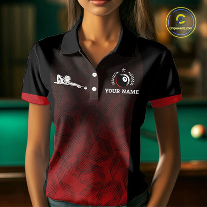 Black And Red 8 Ball Pool Women Billiard Polo & Quarter Zip Shirt Custom 8  Ball Billiard Team Jersey NYN2983