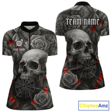 Load image into Gallery viewer, Custom Red Grey Roses Skull Dartboard Dart Women 1/4-Zip Shirt Outfits Dart Team Jerseys NYN1560
