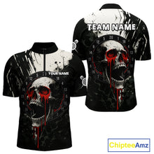 Load image into Gallery viewer, Custom Black Red Dripping Skull Dartboard Dart Men 1/4-Zip Shirt Grunge Dart Jerseys NYN1563
