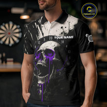 Load image into Gallery viewer, Custom Black &amp; Purple Dripping Skull Dartboard Dart Men Polo Shirt Grunge Dart Jerseys NYN1565