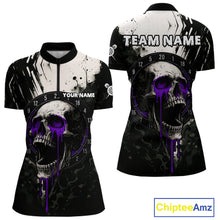 Load image into Gallery viewer, Custom Black &amp; Purple Dripping Skull Dartboard Dart Women 1/4-Zip Shirt Grunge Dart Jerseys NYN1565